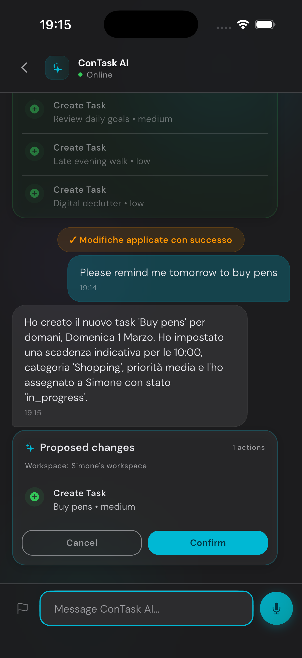 ConTask AI Chat interface